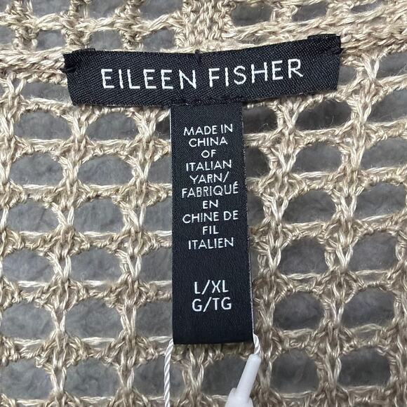 Eileen Fisher Organic Linen Délavé Long Cardigan Crochet Stitch Size L/XL NWT - Picture 5 of 9